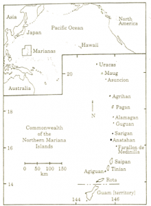 Map showing location of Rota and Saipan, Mariana Islands (published in Australian Archaeology 52:1).