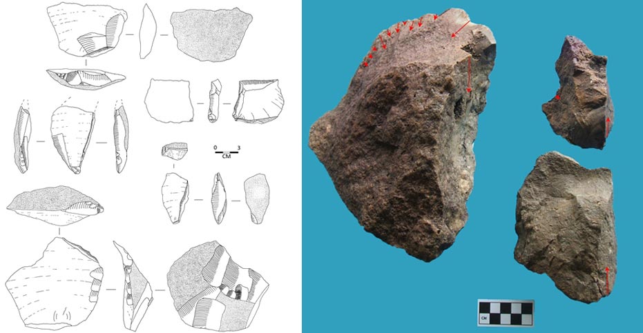 Illustration and image of burin blade cores discussed in the article. Photo credit: Grant Cochrane.